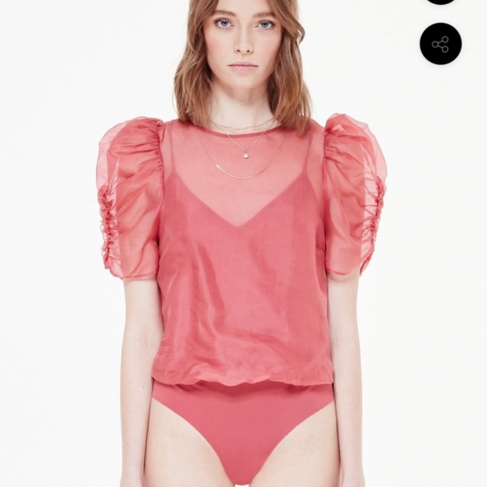 CAMI NYC Louisa Bodysuit Puff Sleeve Top Size Small